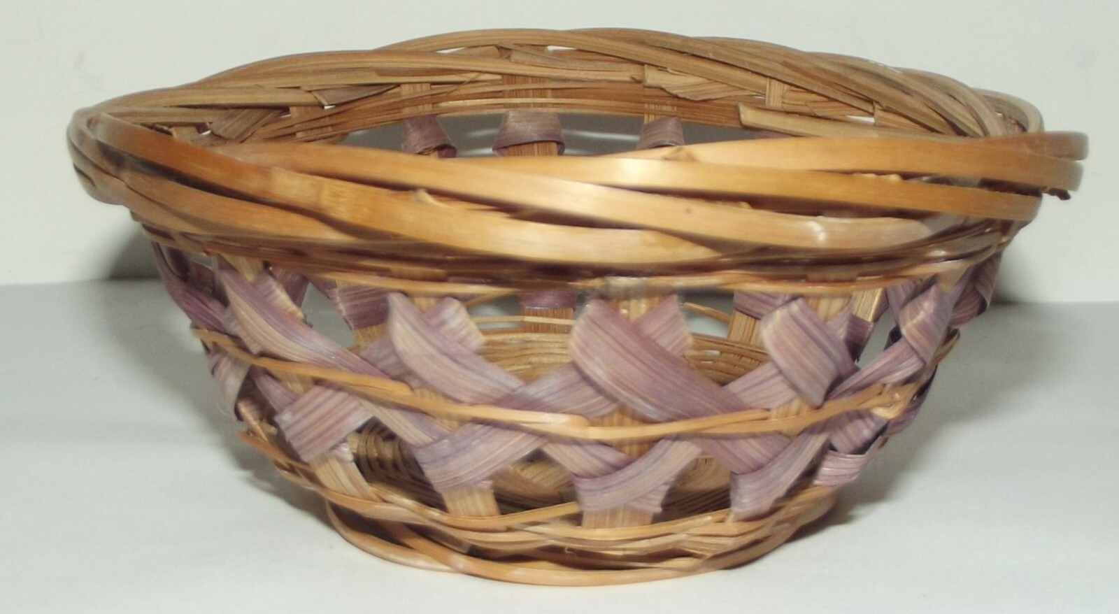 Basket small 5.5" oval woven tiny open trinket brown purple