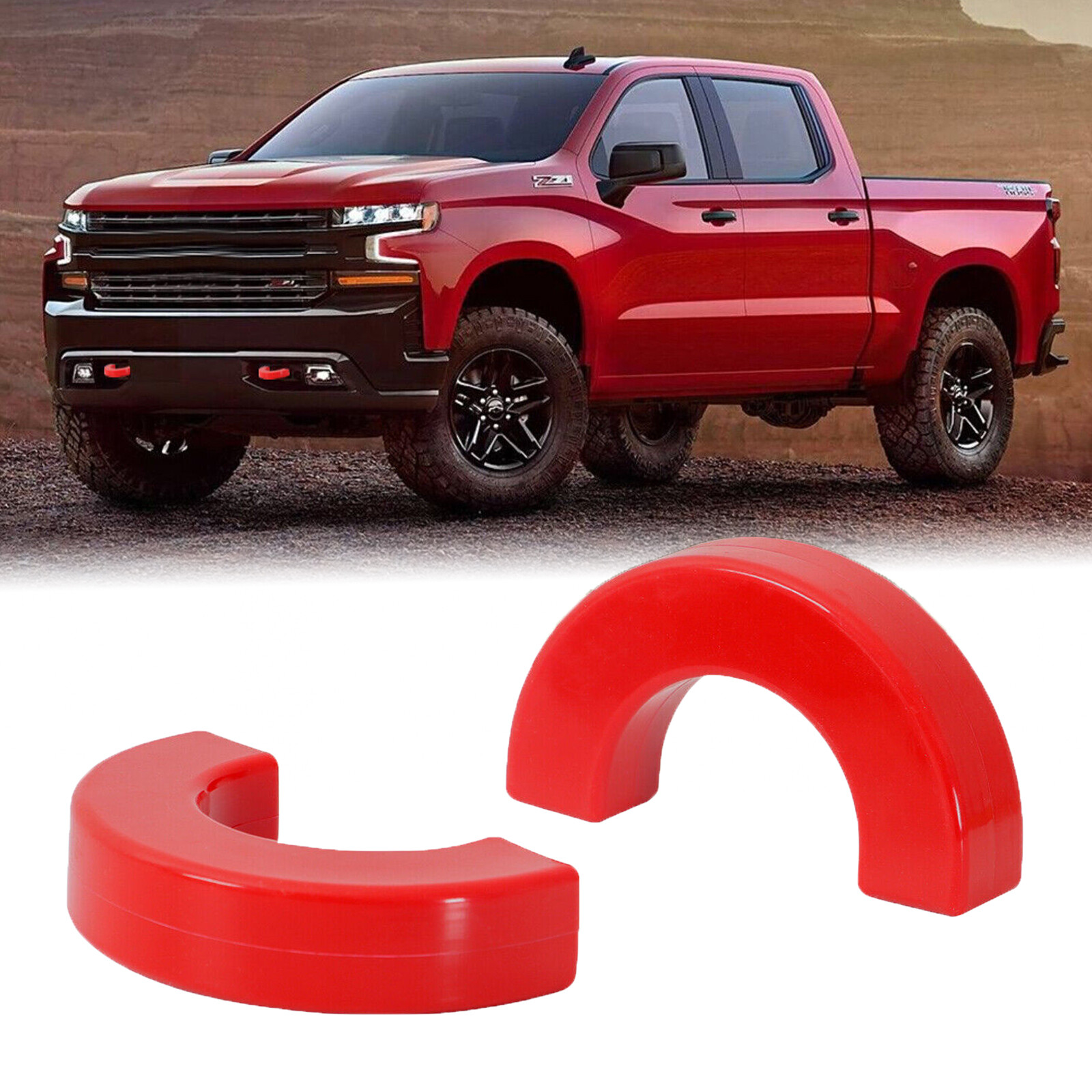 2Pcs Front Red D-Ring Tow Hook Trailer Covers For 2007-2024 Chevy Silverado 1500