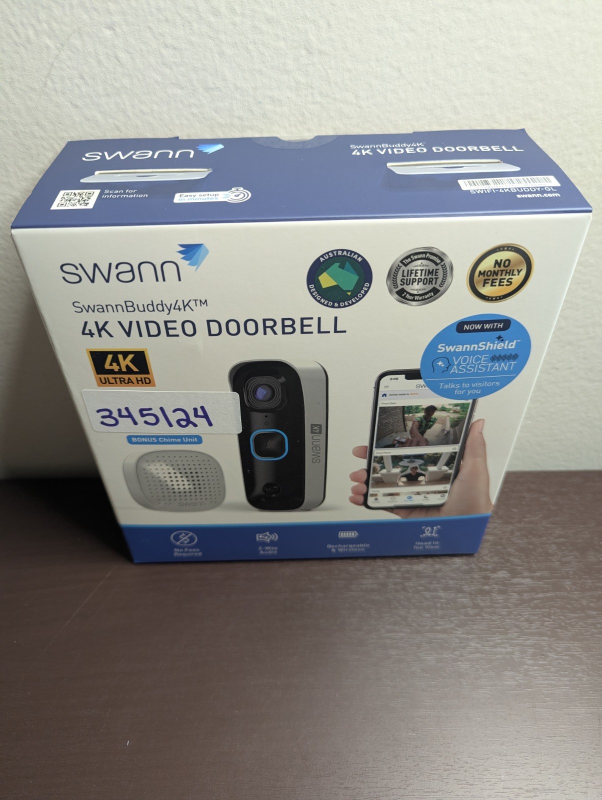 Swann Buddy 4K Wireless Video Doorbell w/ Swann Shield Voice Assistant, Chime &