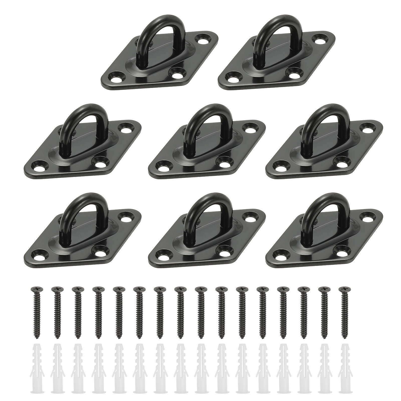 8Pcs Stainless Steel Ceiling Hooks, Rhombus Pad Eyes Plate Black