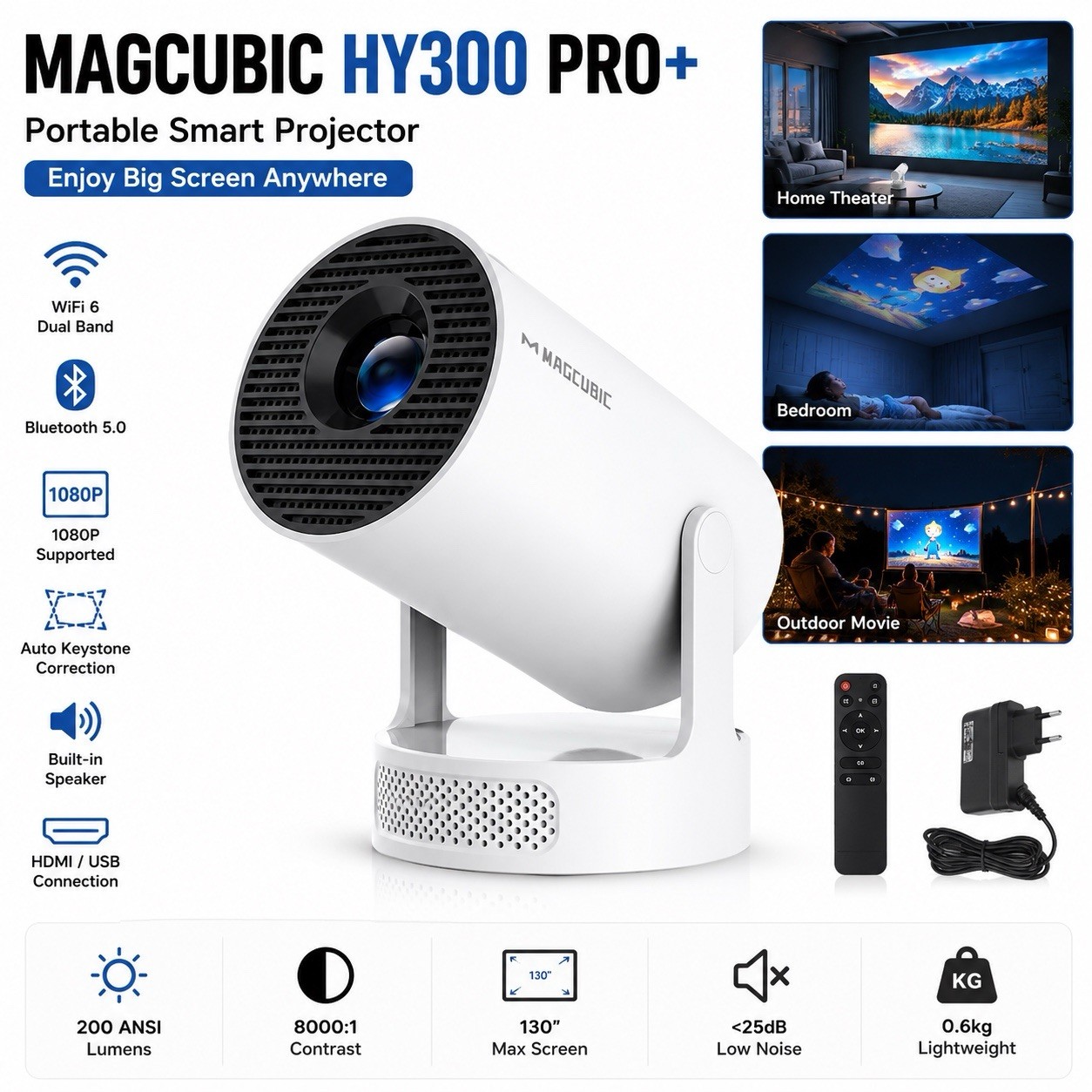 Magcubic HY300 Pro+ Portable Projector WiFi Bluetooth 1080P Home Theater Mini
