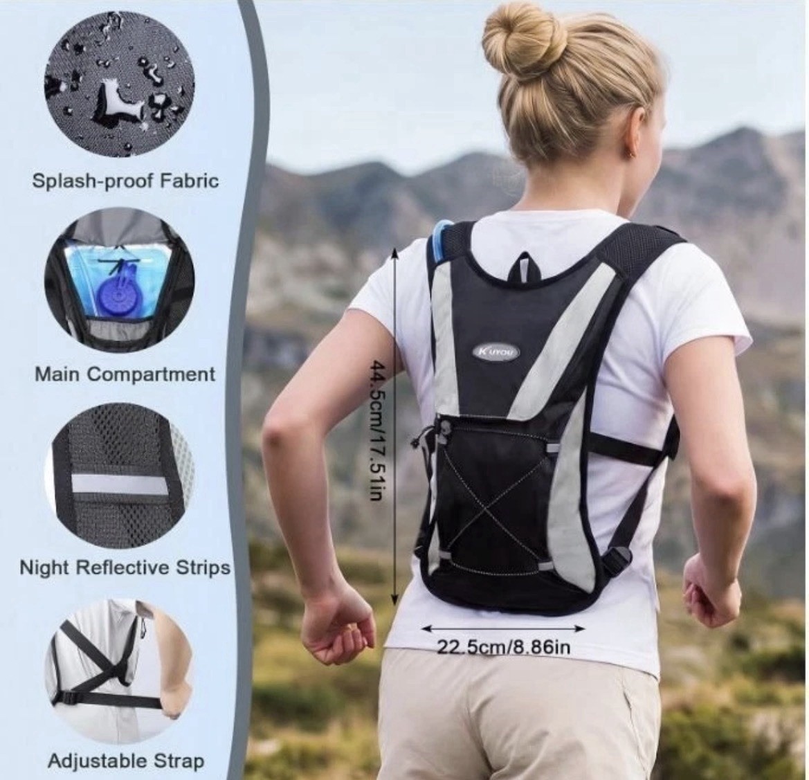 KUYOU Running Hydration Backpack Lightweight 2L Water Bladder Running Hiking New