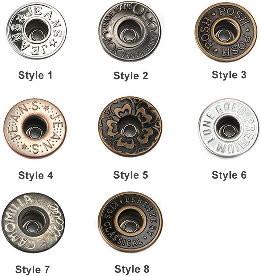 20 Pieces Jeans Button Tack Buttons Snap Fastener Press Studs Metal Style 4