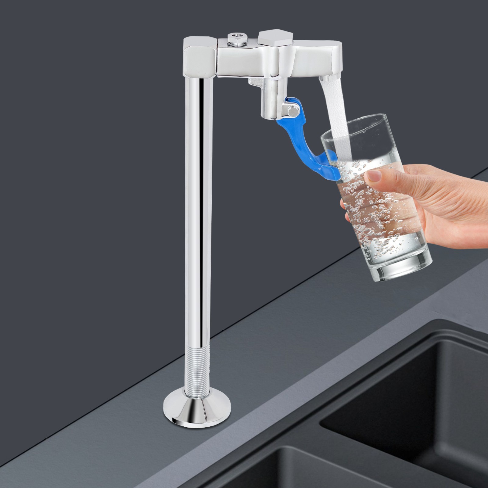 Glass Filler Faucet Push Back Handle Adjustable Flow for Cafe Bar Restaurant