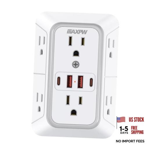 Wall Outlet Extender, 1050J Surge Protector, 6 Outlets 4 USB(2 1-Pack White