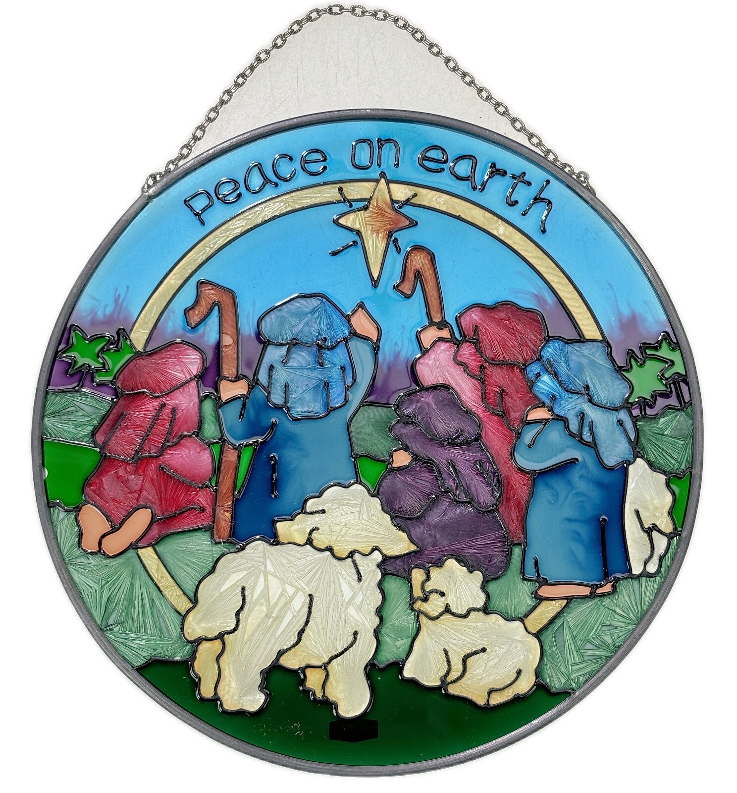 Peace on Earth Christmas 6.5” Round Window Art Suncatcher Hand Painted