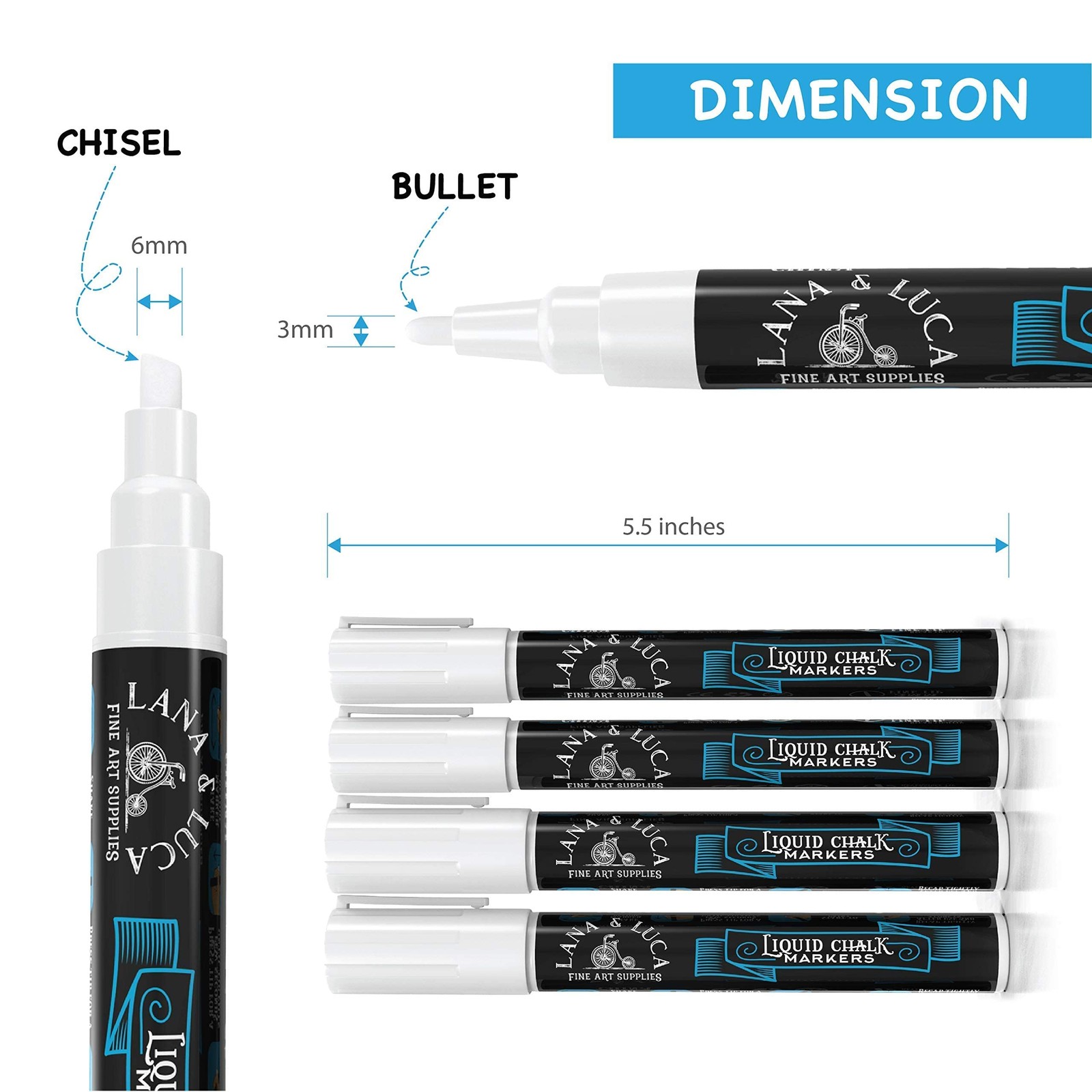 Liquid Chalk Marker Pen - White Dry Erase - 6 Count (Pack of 1),