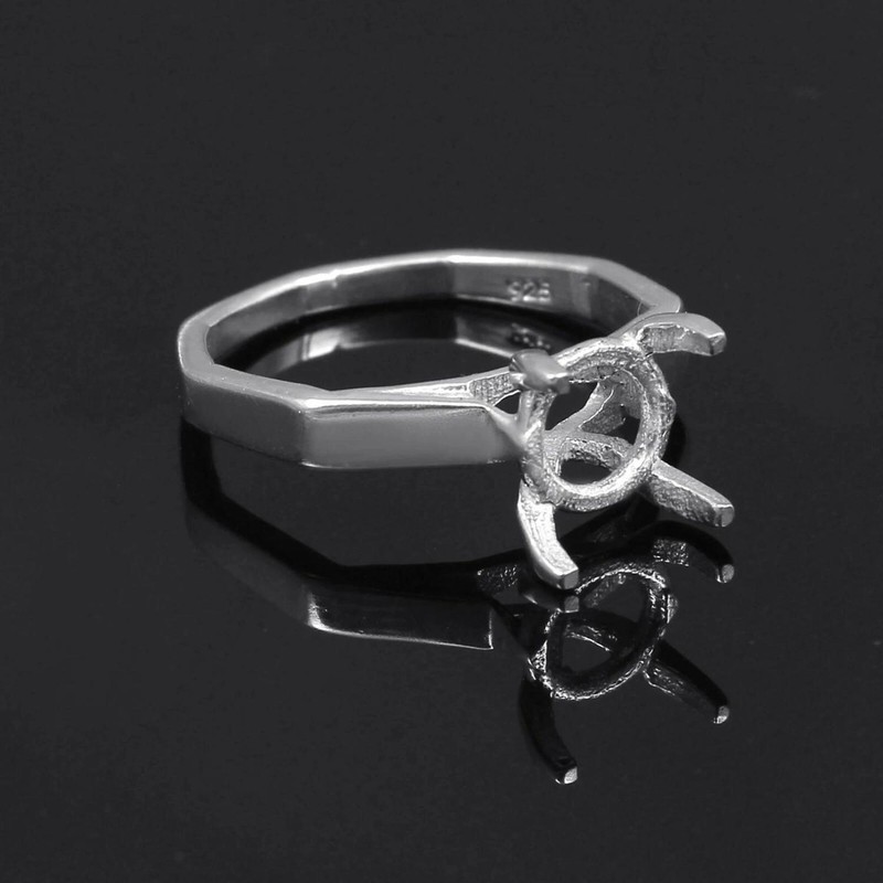 925 Sterling Silver 10 mm Round Semi Mount Polygon Shape Semi Mount Ring
