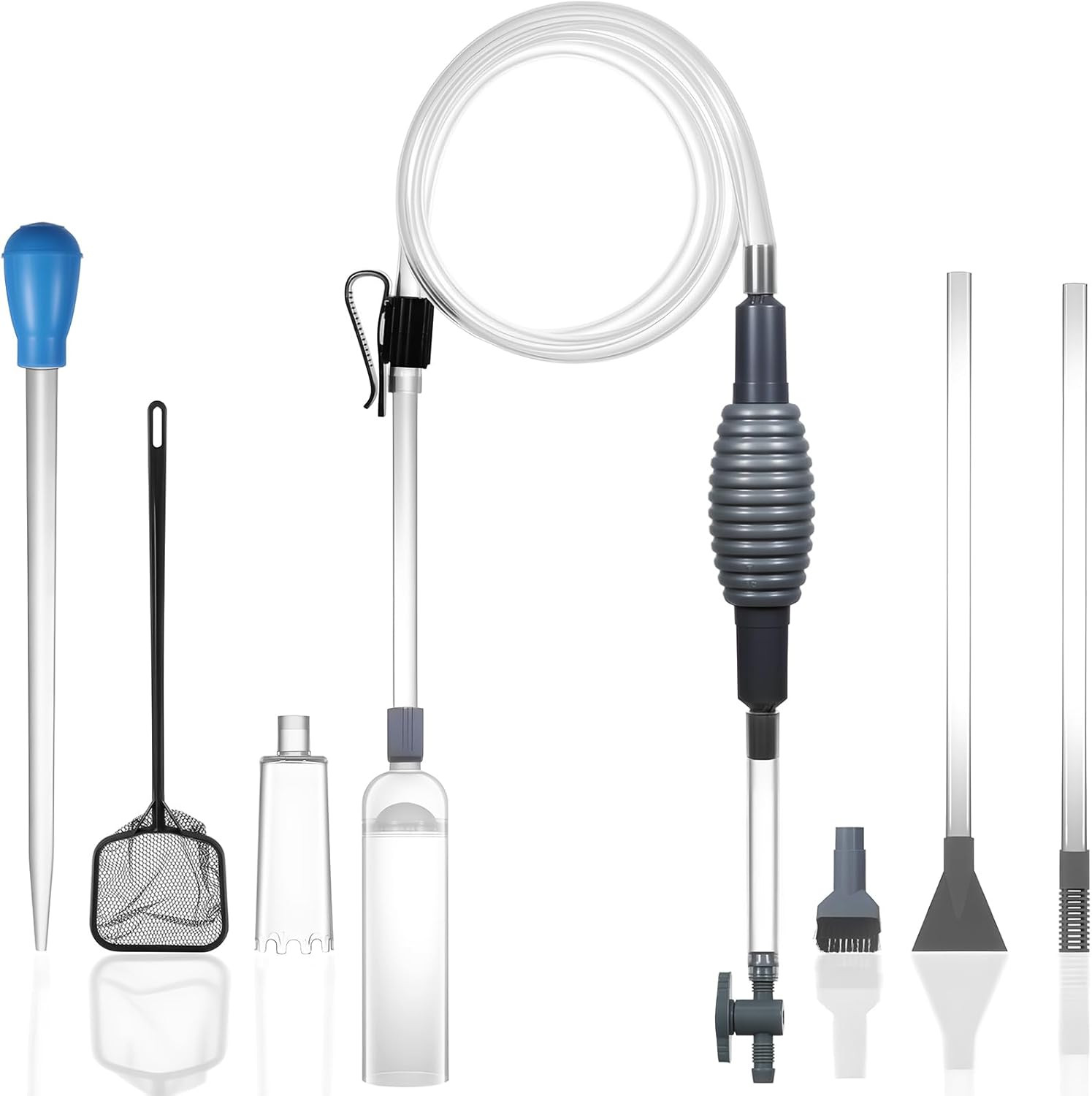 Aquarium Siphon Vacuum Cleaner Kit with Dual Vacuum Tubes, Brush Head, Turkey Ba