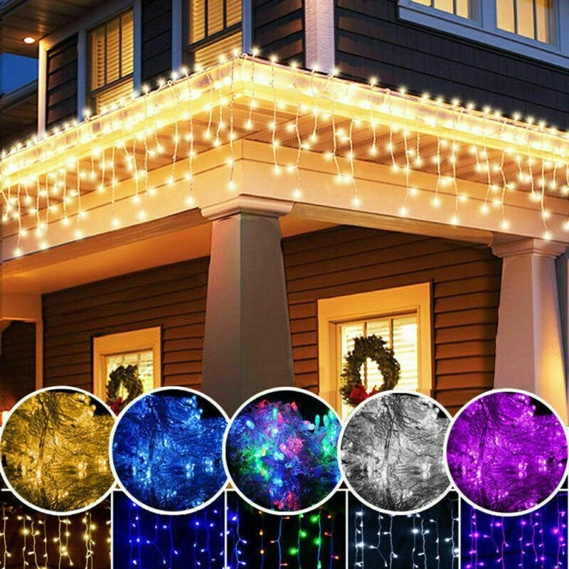 96-960 LED Hanging Icicle Curtain Lights Outdoor Fairy String Xmas Wedding Decor