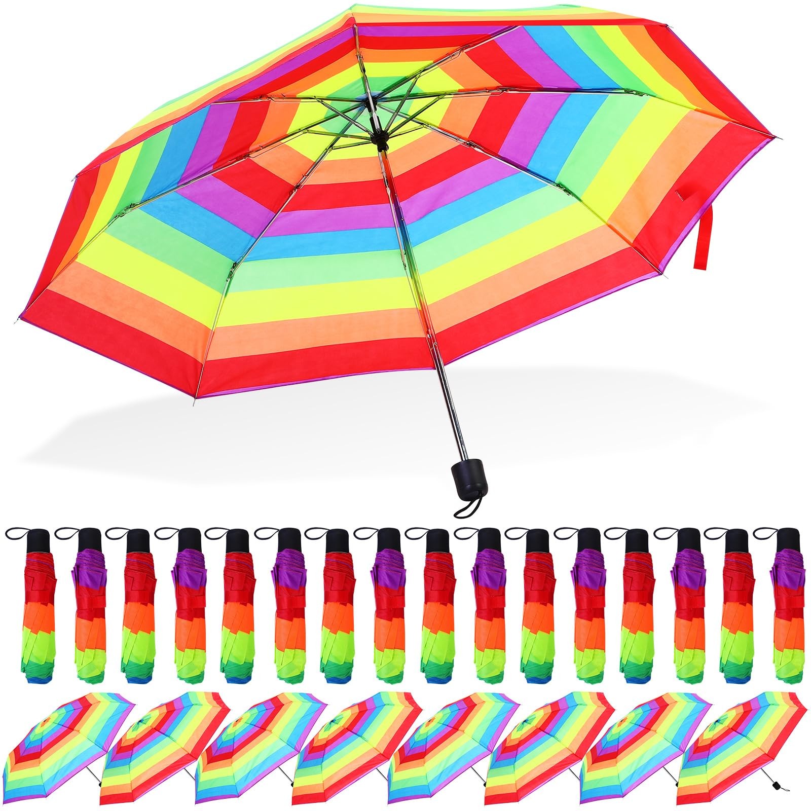 Silkfly 24 Pcs 8 Rib Rainbow Pride Umbrella Bulk 37.4 inches, Bright Color