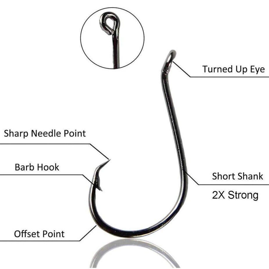 100pcs Circle Fishing Hooks 5# 5/0 Ultra Sharp Carbon Steel Octopus Offset*-/