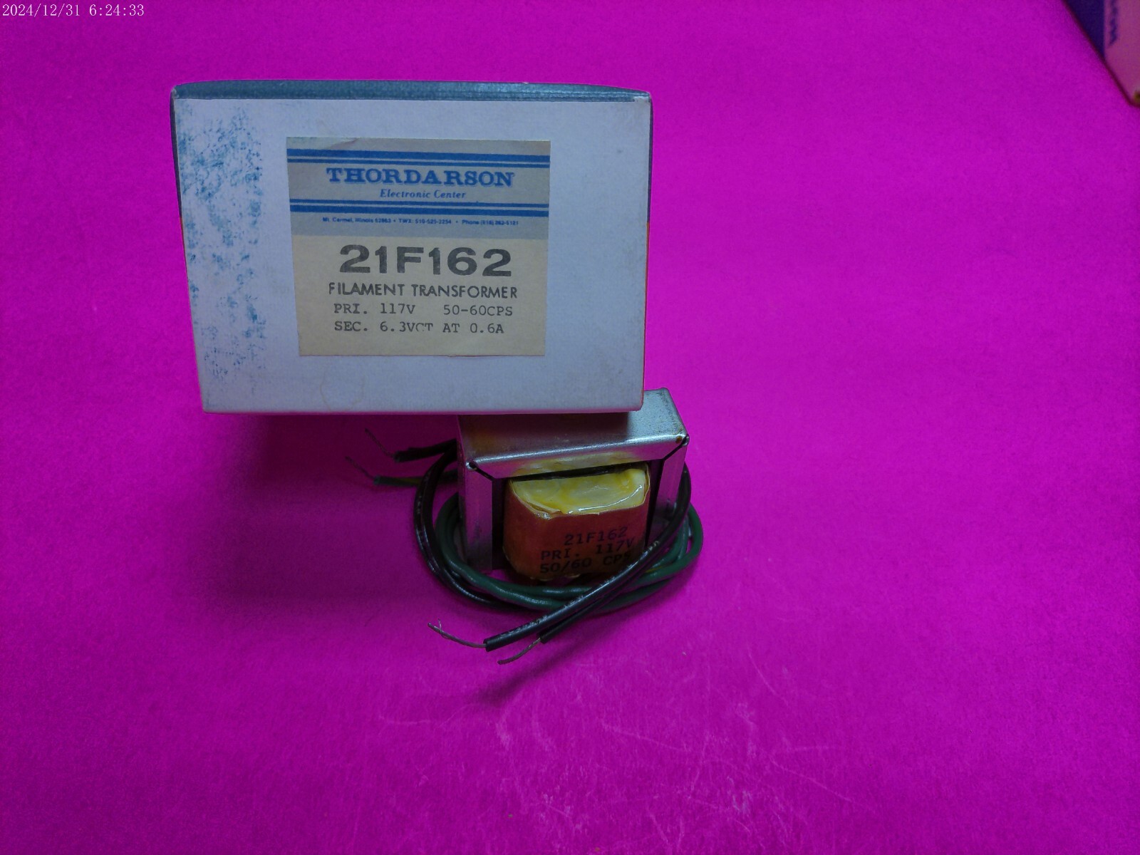 FILAMENT TRANSFORMER 117V PRI 6.3VCT 0.6A 21F162 THORDARSON,NOS/NIB