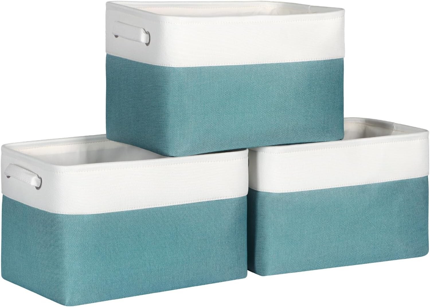 12” Open Storage Bins 6pcs Rectangular Bins Fabric Storage Basket Teal/White S19
