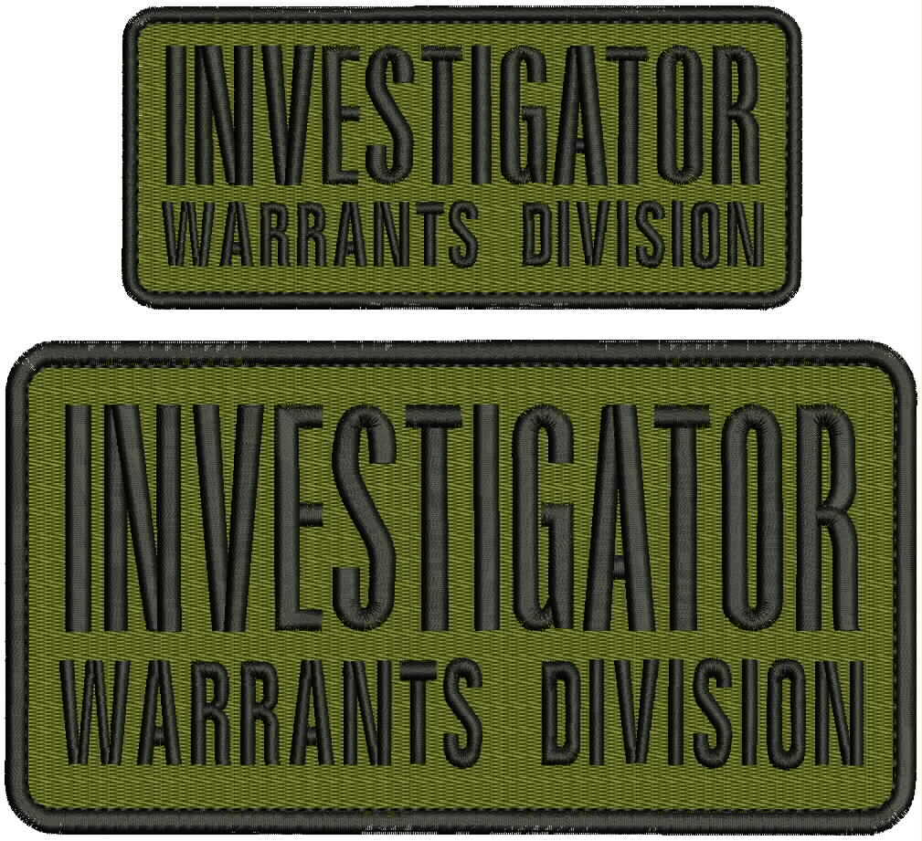 INVESTIGATOR Warrants Division embroidery patch 4x8 & 2.5x6 hook od green