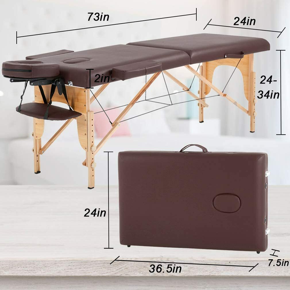 Massage Table Massage Bed Spa Bed 73 Inch Portable 2 Folding W/Carry Case Table