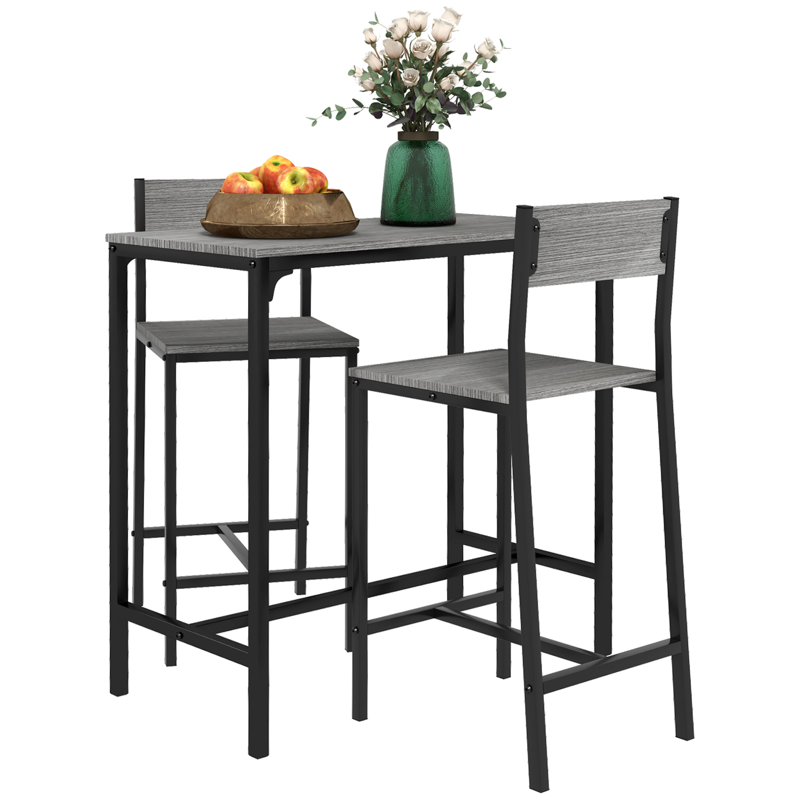 Industrial Counter-Height 3pc Bar Table High Back Stool for Dining Room
