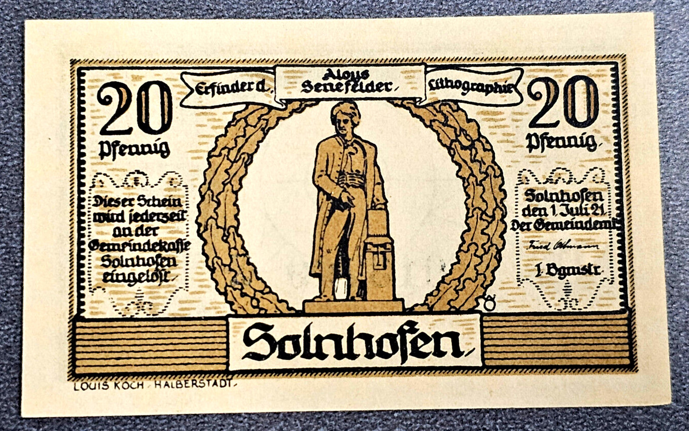 SOLNHOFEN NOTGELD 20 PFENNIG 1921 EMERGENCY MONEY GERMANY BANKNOTE (33997)