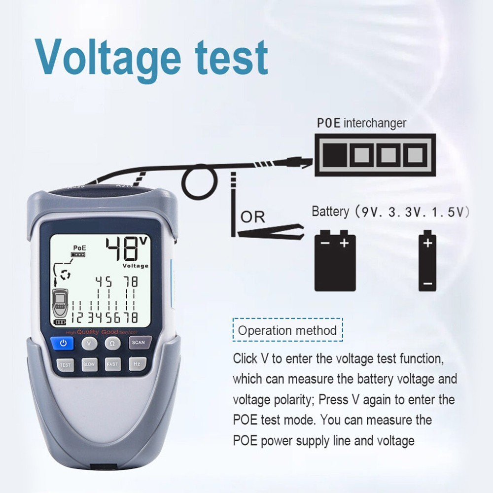 Digital LCD Cable Tester Wire Tracker Continuity Voltage Polarity Check POE Test