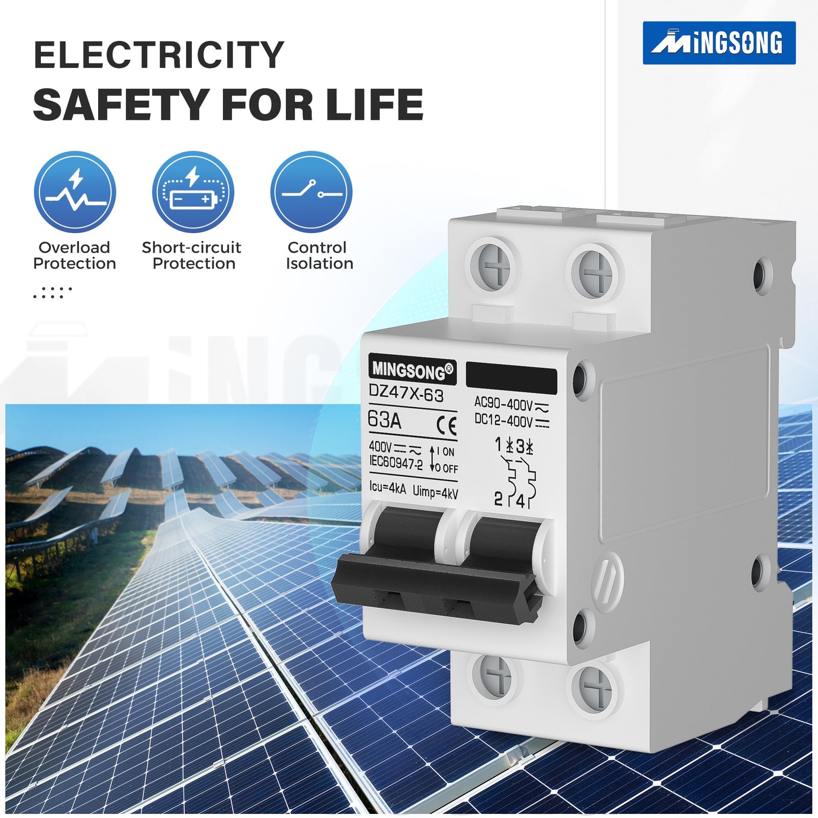 MINGSONG 63A 2 Pole Solar Disconnect Switch