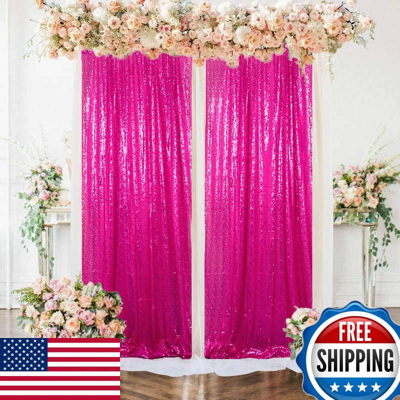 Amzlokae Curtains 2 Panels Hot Pink 2Ftx7Ft Glitter Backdrop Curtains Sequin