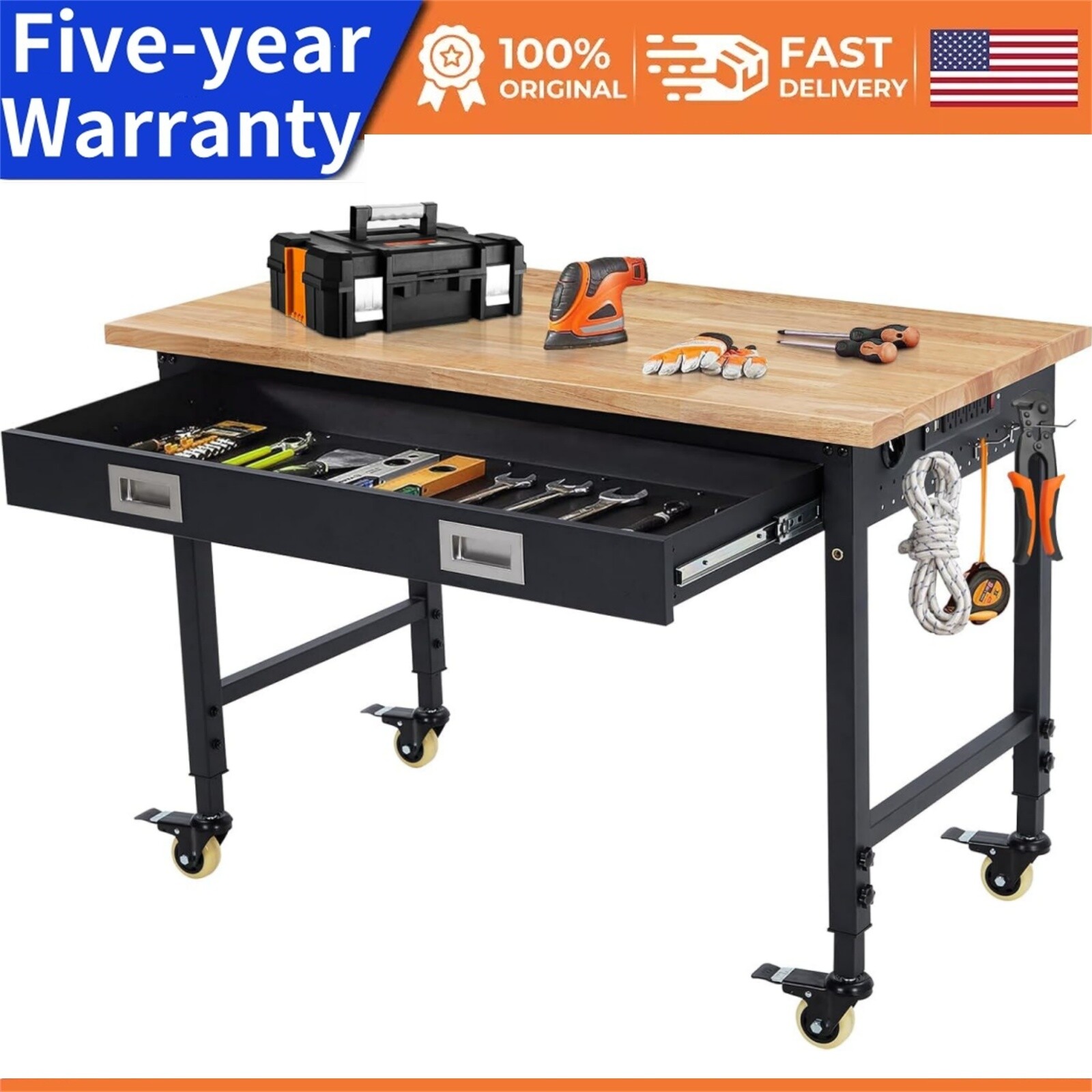 48" Adjustable Workbench Heavy Duty Workstation 2000 LB Load Capacity W/Drawer