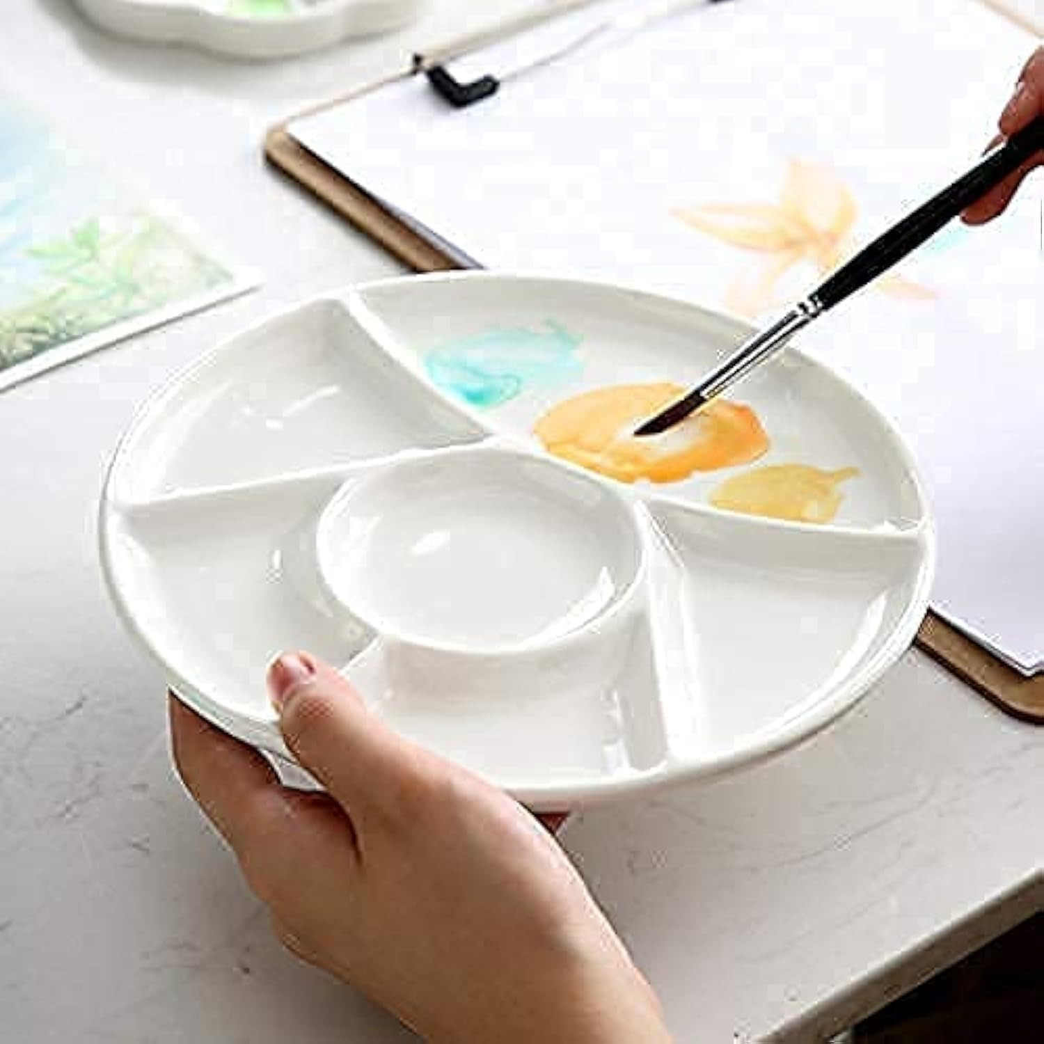Ceramic Artist Paint Pallet,Tray,Palette,Easy to Clean Porcelain Mixing Tray for