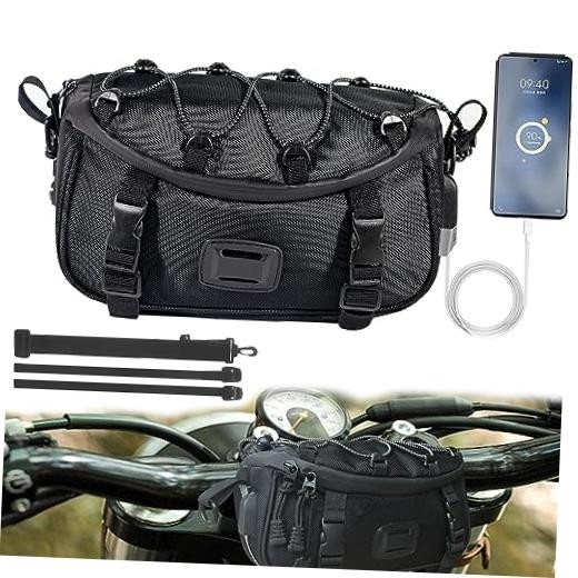 Universal Motorcycle Bag, Black Motorcycle Handlebar Bag Tool Bag Front Fork