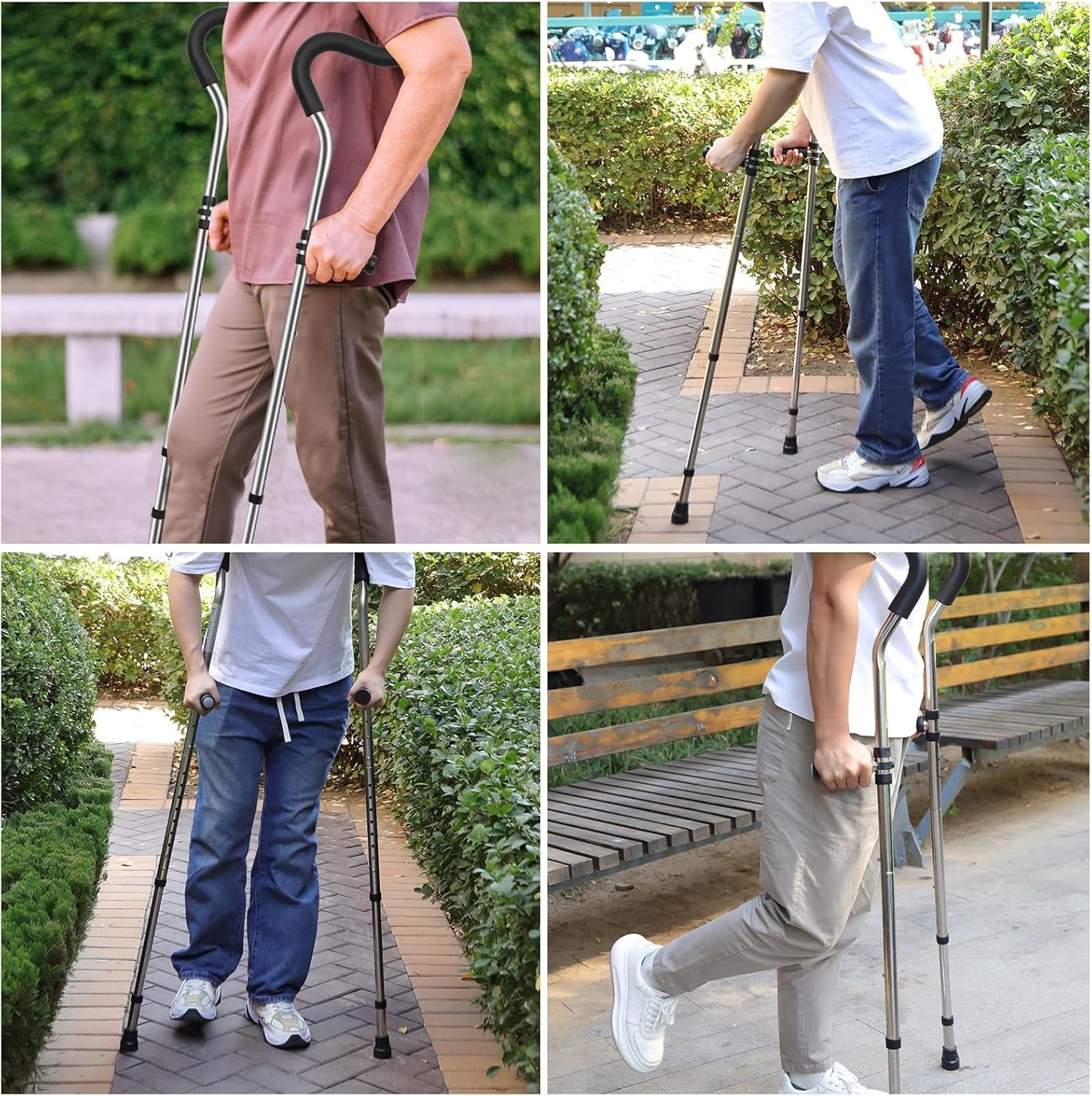 Adjustab Underarm Crutches, Height Adjustable with Hidden Spring Shock Absorbers