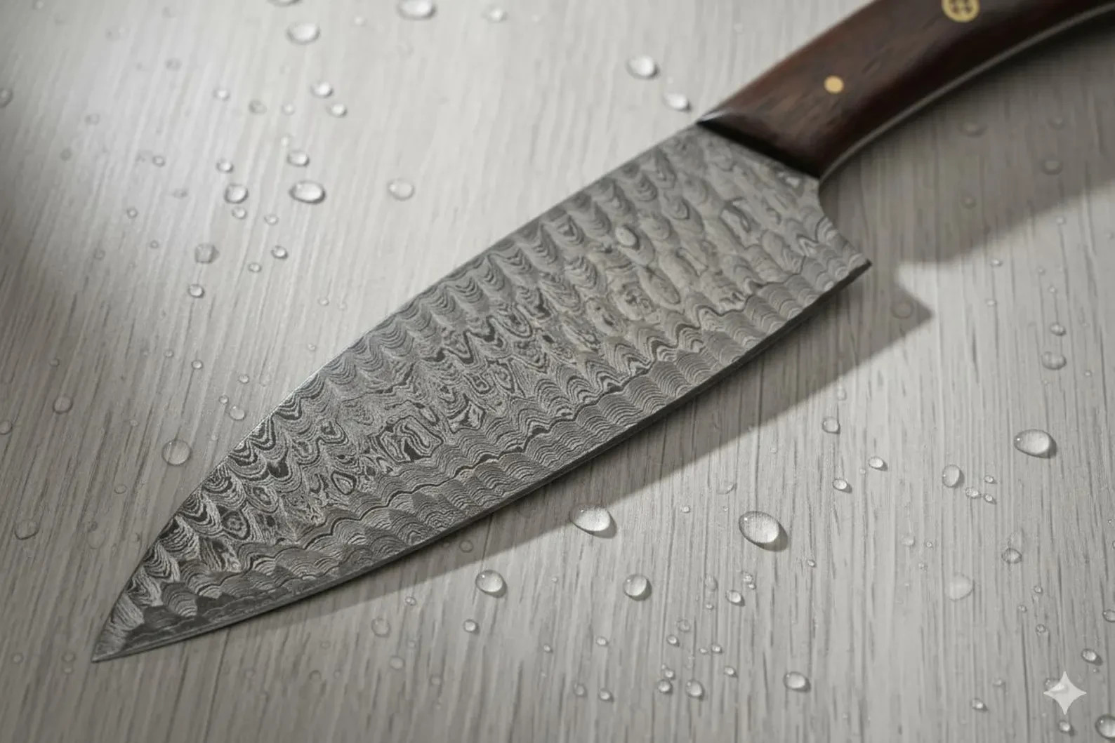 Hand Forged Damascus Chef Knife Raindrop Pattern Wood Handle Kitchen UtilityTool