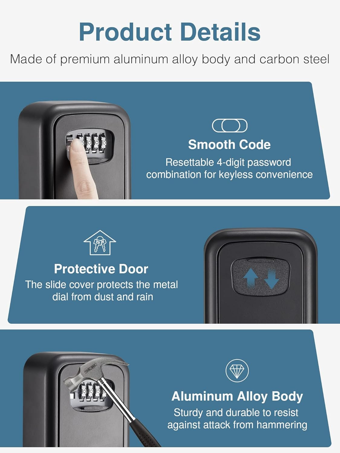 Security Key Lock Box, 4-Digit Combination Waterproof Lock Box Key Storage Lockb