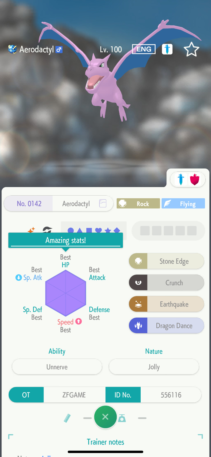 ✨6IV SHINY Aerodactyl + EVS🚀 POKEMON HOME✨Champions✨Online delivery⚡
