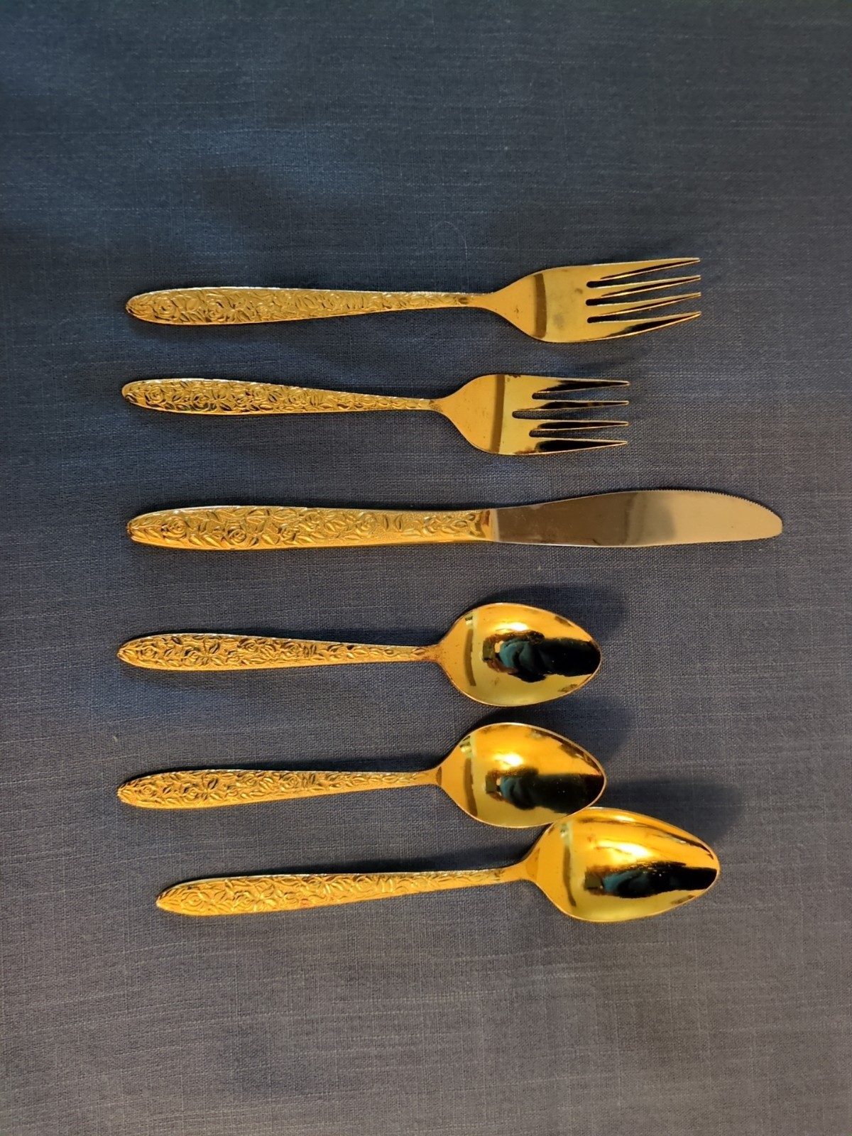 Vintage Vermeil Gold Plated Stainless Flatware Six Pieces