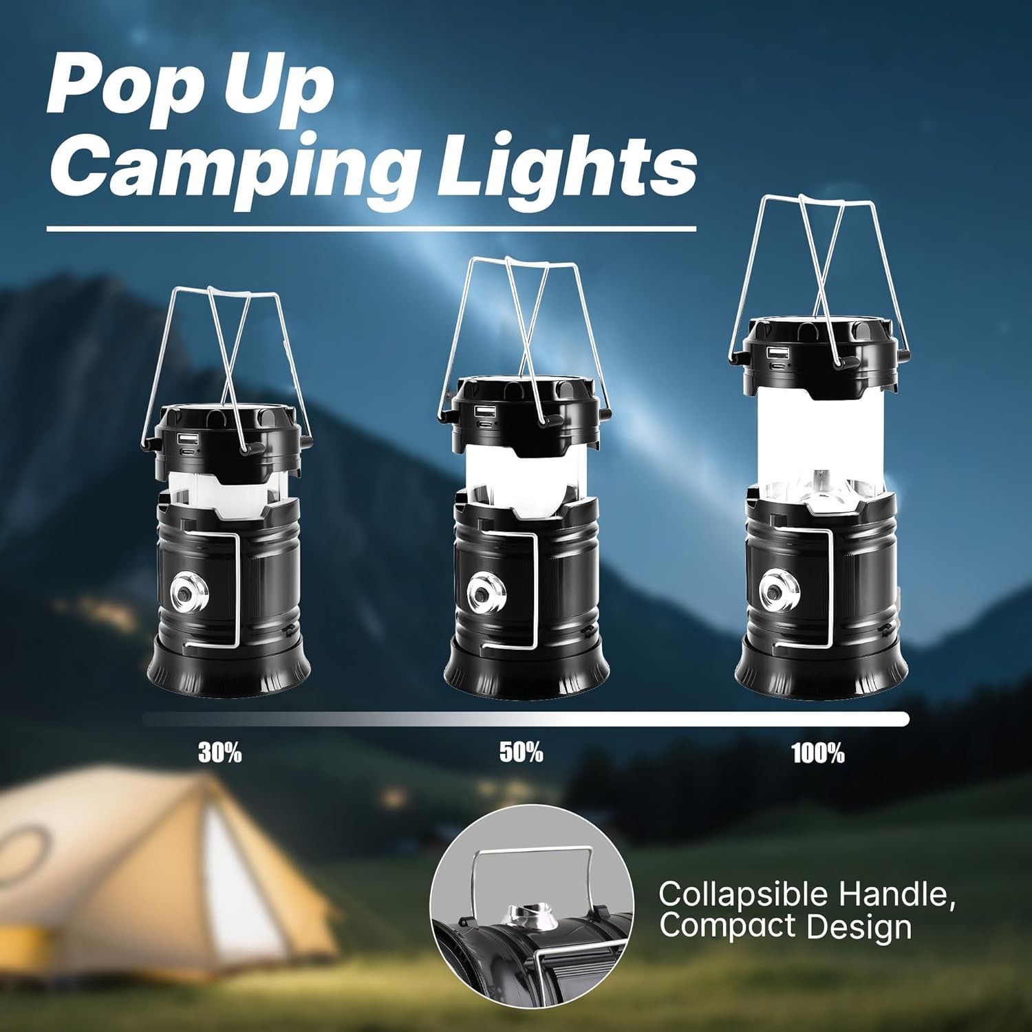 Lichamp Collapsible Portable Solar Camping Lantern, USB Rechargeable LED Flashli
