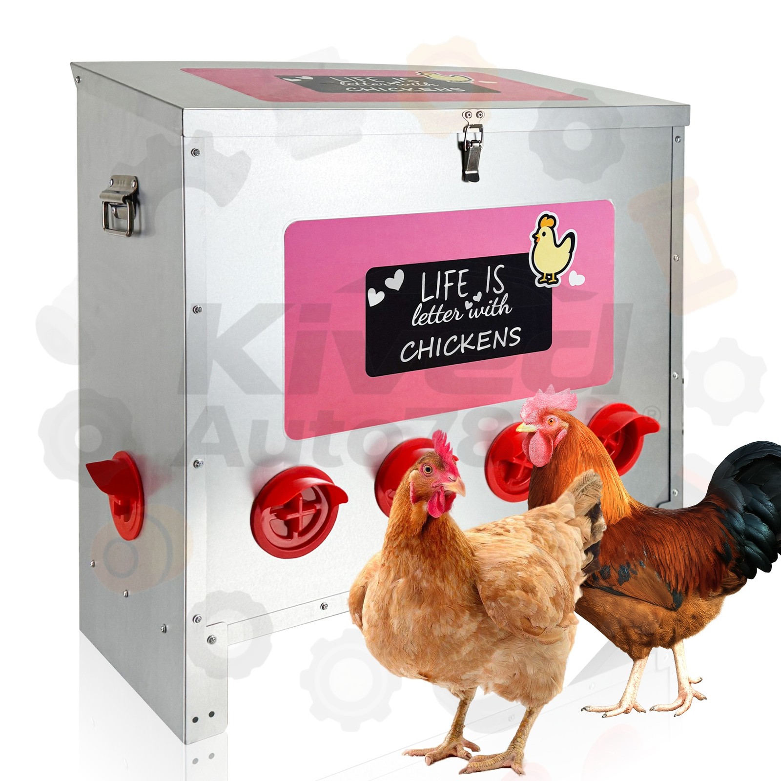 85-120lb Galvanized Chicken Feeder 10 No-Waste Ports Heavy Large Poultry Feeder
