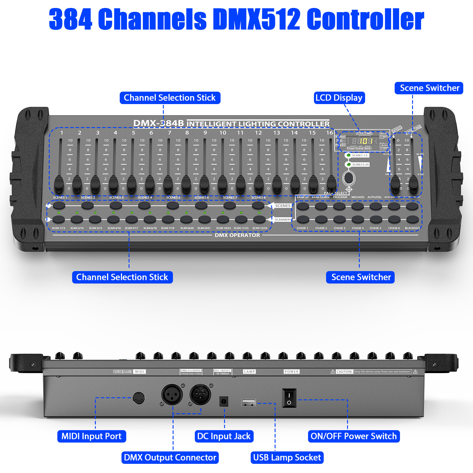 DMX 512 384 Channels Operator Console Controller For Stage Lighting DJ Party US