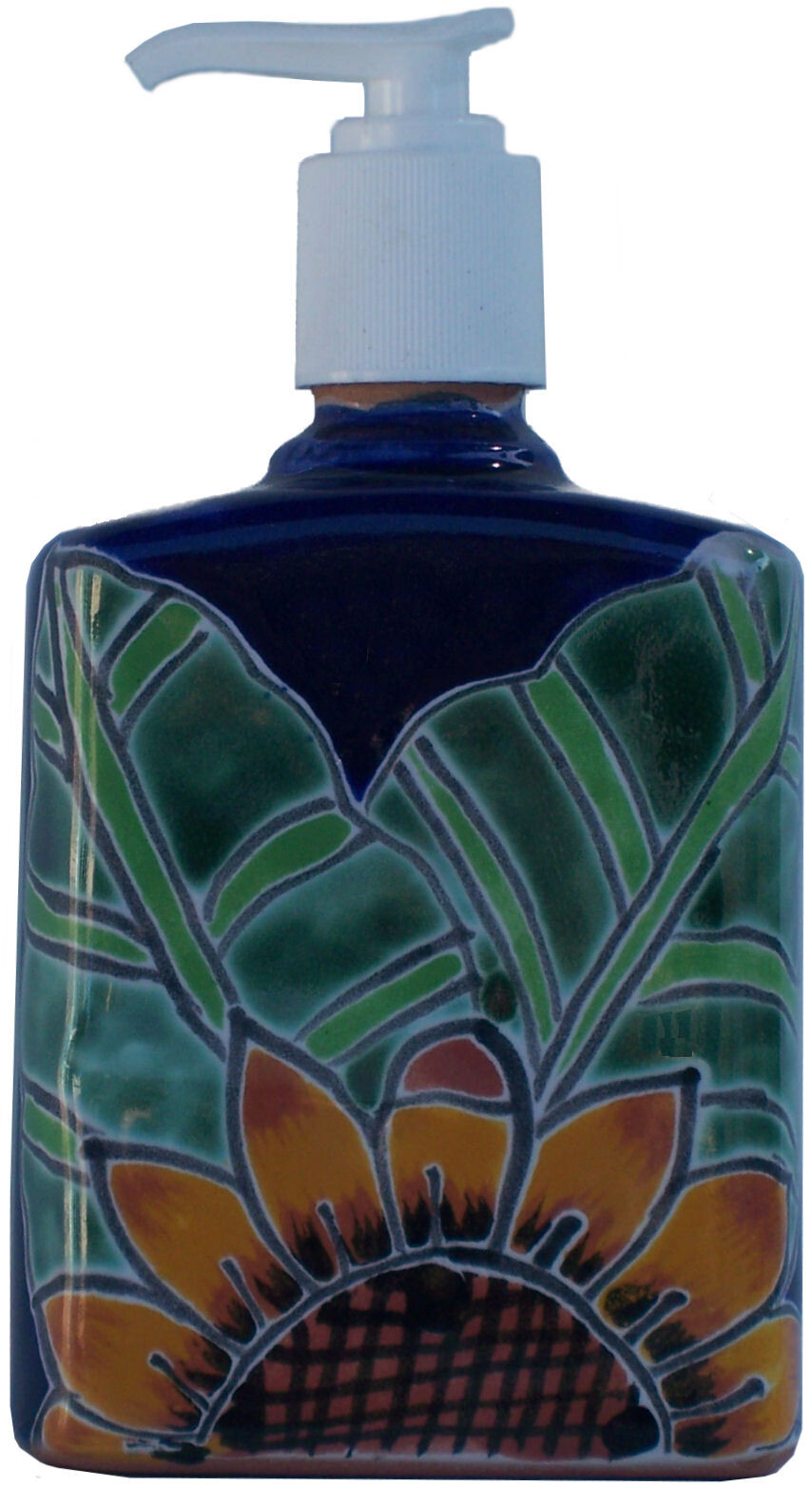 Mexican Handmade Talavera Sunflower Ceramic Bathroom Soap Dispenser