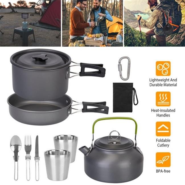 12 Piece Camping Cookware Set Camping Stove Aluminum Pot Pans Kit for Hiking ...