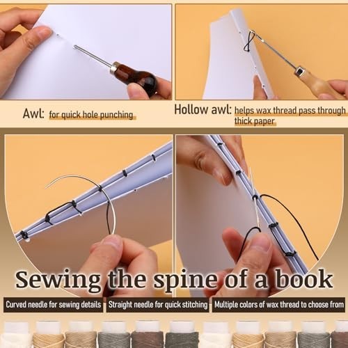 49 Pcs Book Binding Kit - DIY Hand Bookbinding Tools, Awl, Ribbon, Ruler & Suppl