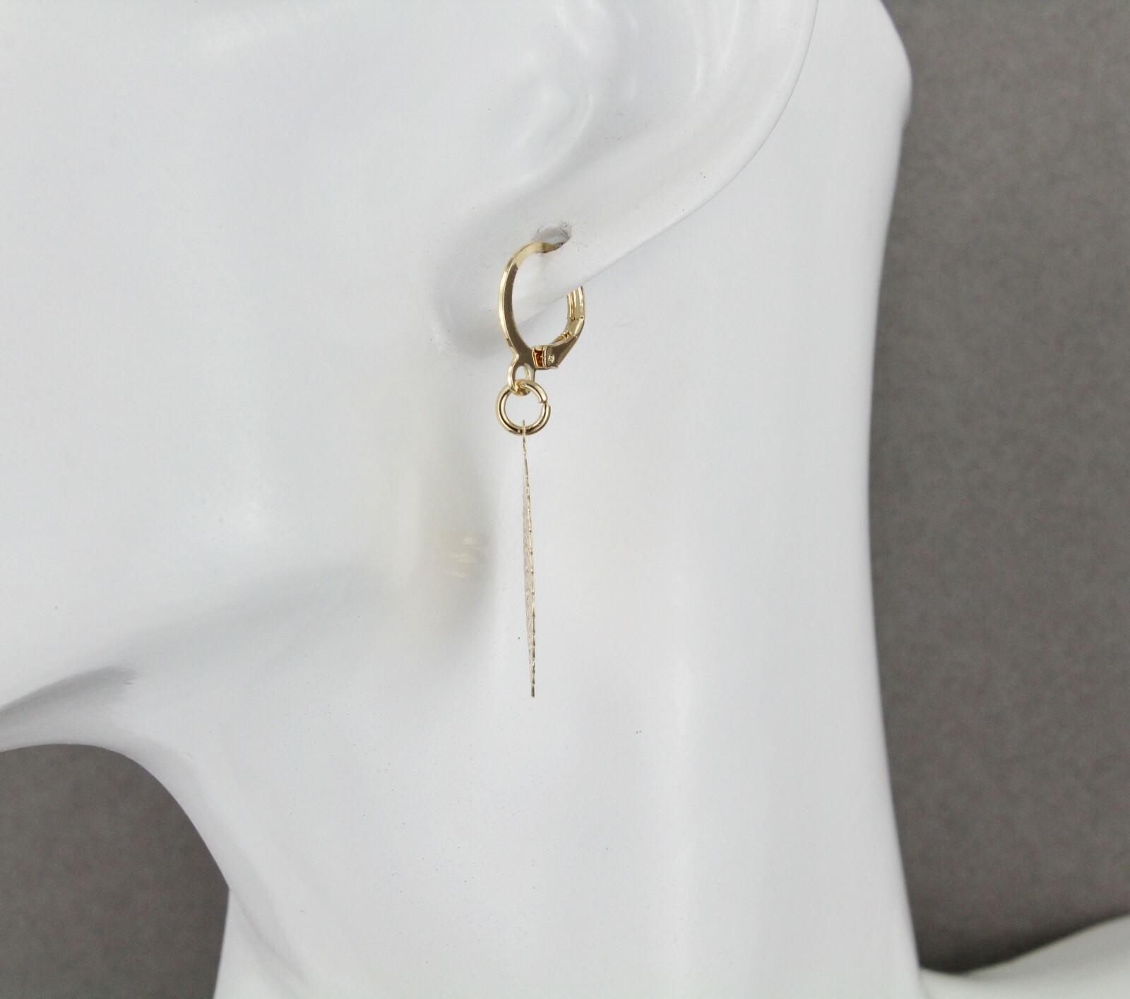 gold leaf earrings small filigree leaves dangle 1.75" long leverback lightweight