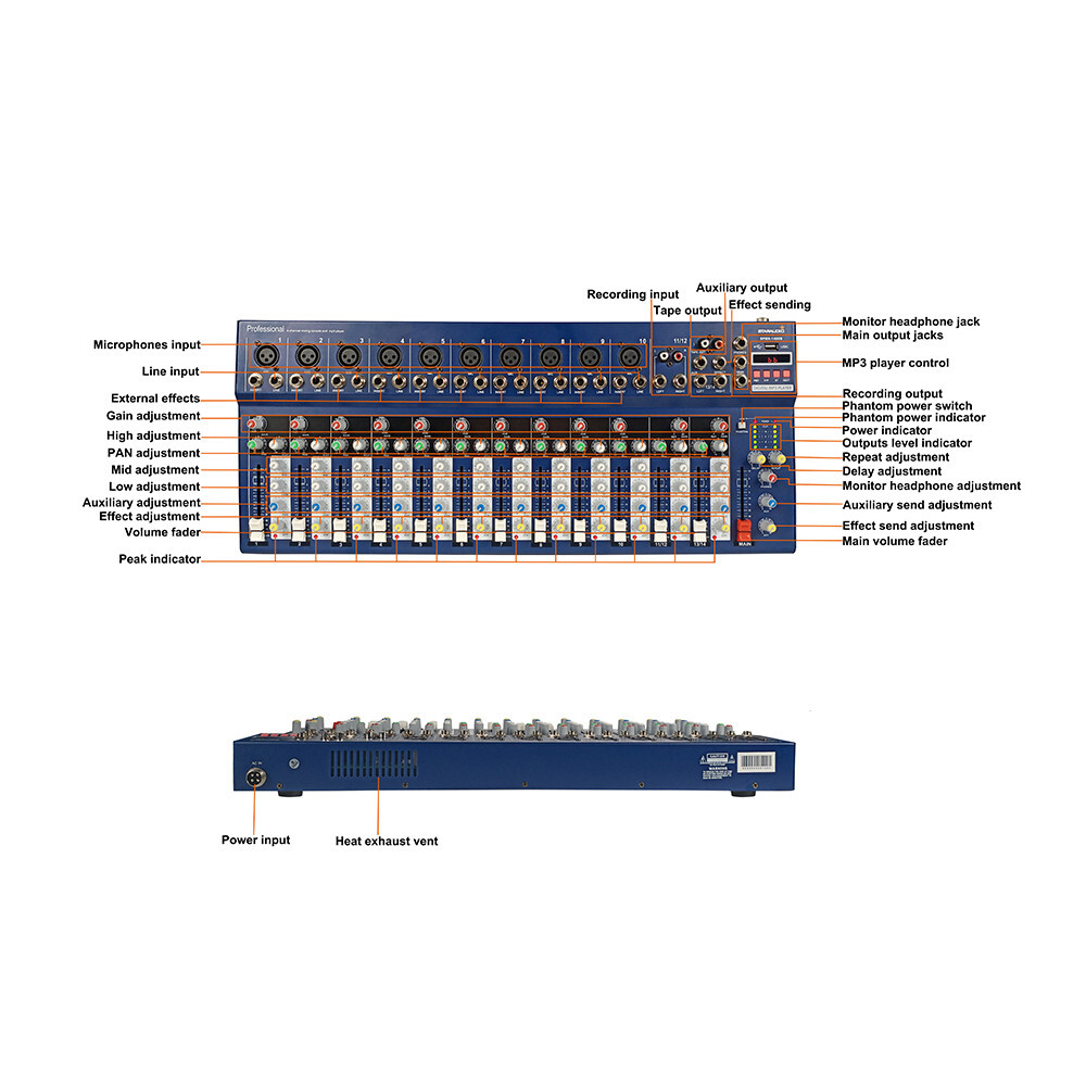 14 Channel Audio Mixer 16 DSP USB bluetooth Stereo Mixing Console Studio System
