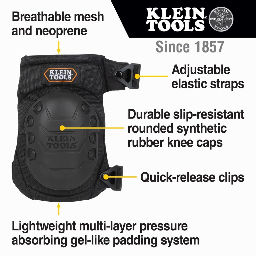 Klein Tools Hinged Knee Pads with Gel Padding Adjustable Straps Durable Prote...