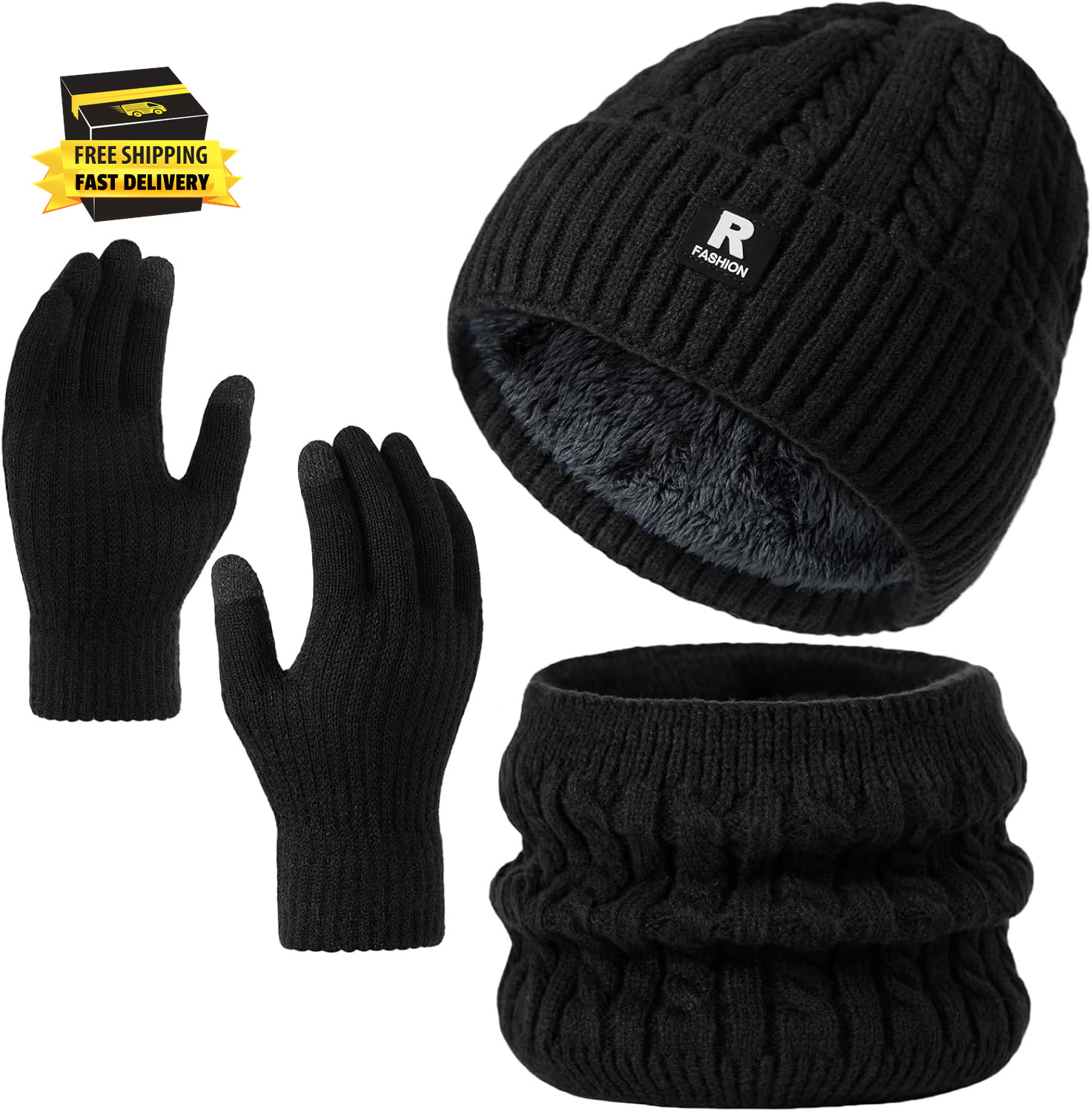 Winter Beanie Hat Scarf Gloves Set for Men Women, Slouchy Mens Winter Clothes Ha