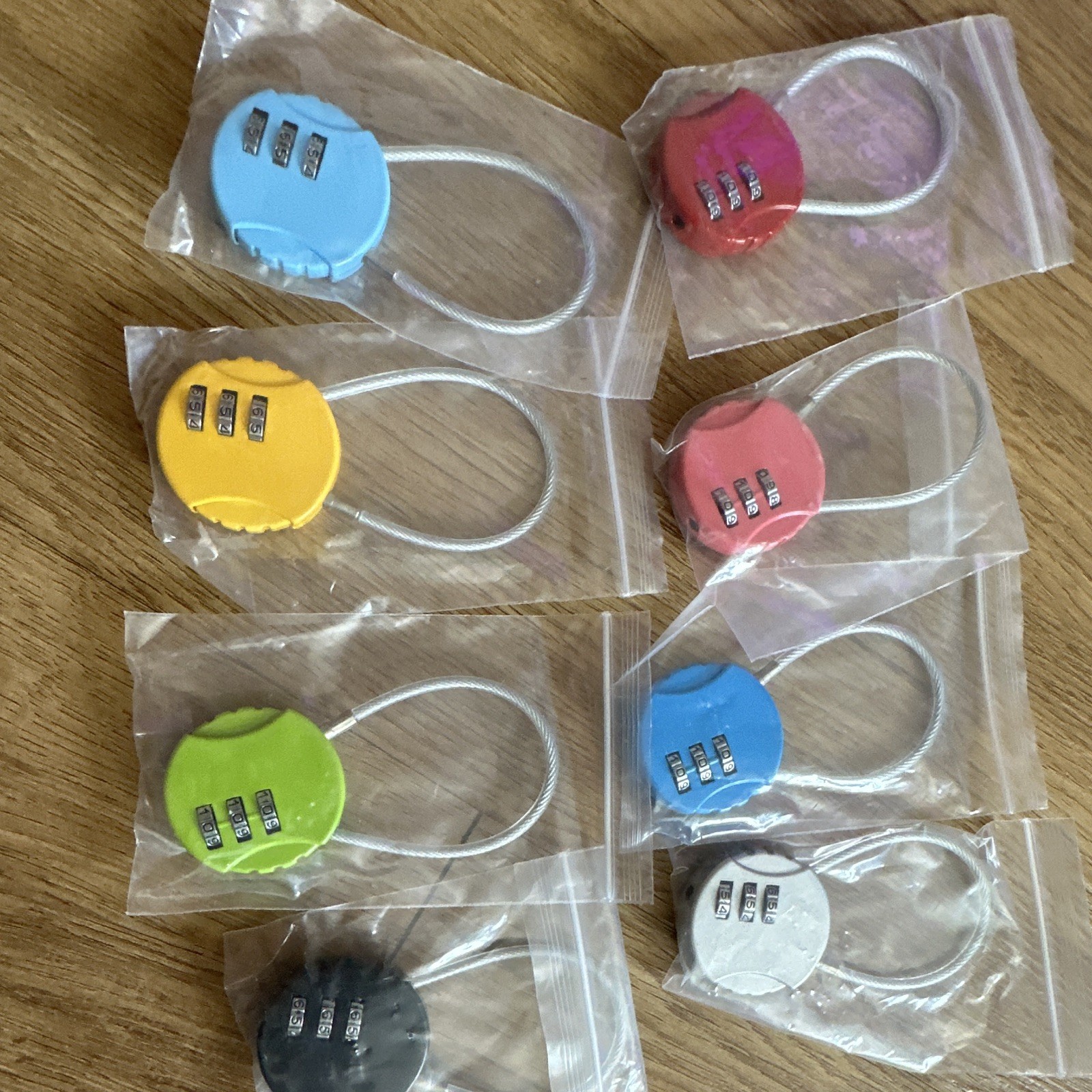 Resettable 3-Digit Combination Steel Cable Locks Set, Multicolor Assorted