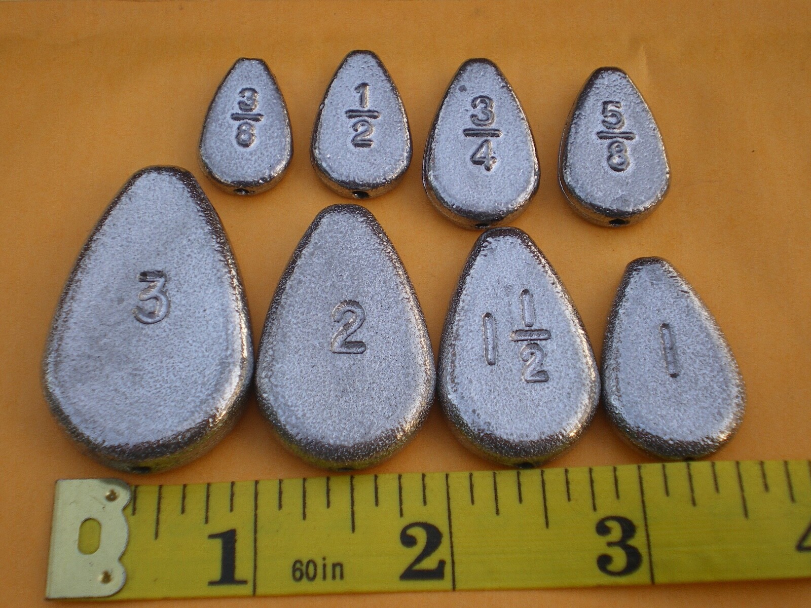 45 PCS. NO ROLL FLAT SLIP/SLIDE SINKER 5/8, 1/2, 3/8 OZ. 15 EACH, GOOD QUALITY