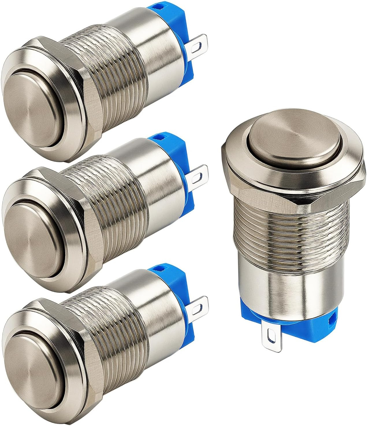 4Pcs 12Mm 3A 12V/24V/110V/250VAC Waterproof Push Button Switch Latching Nickel-P
