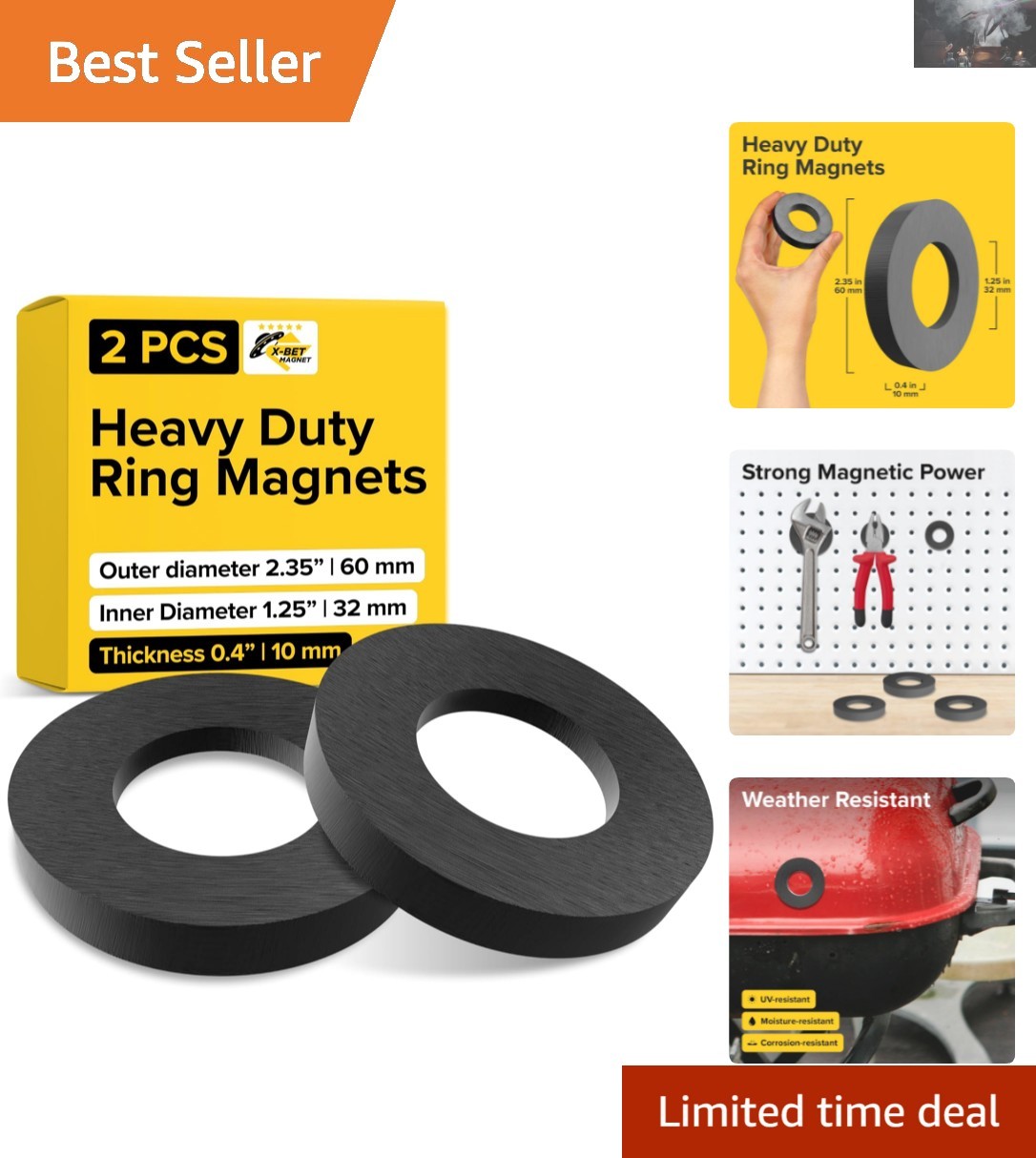 Reliable Heavy Duty Ring Magnets - 2 Pack for Easy Crafting & Organization