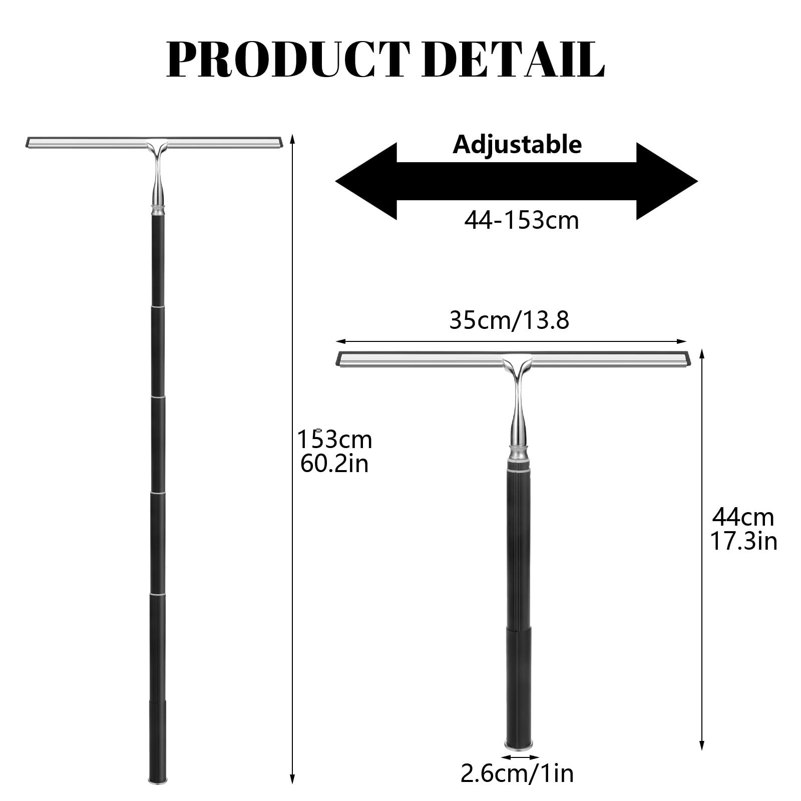 Shower Squeegee with Long 13.7 inches (squeegee), 60 (handle), Black