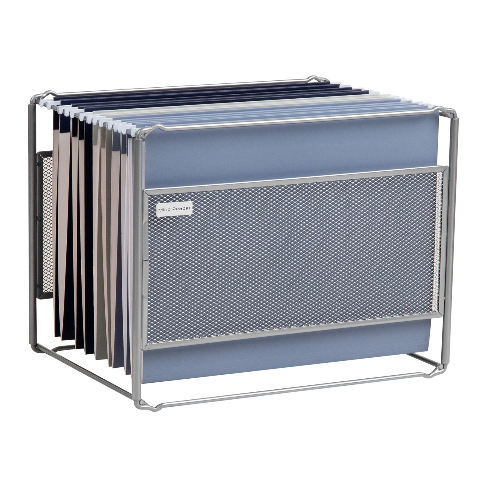 Silver Metal Mesh Hanging File Organizer, 13L x 9.75W x 10.25H, Desktop