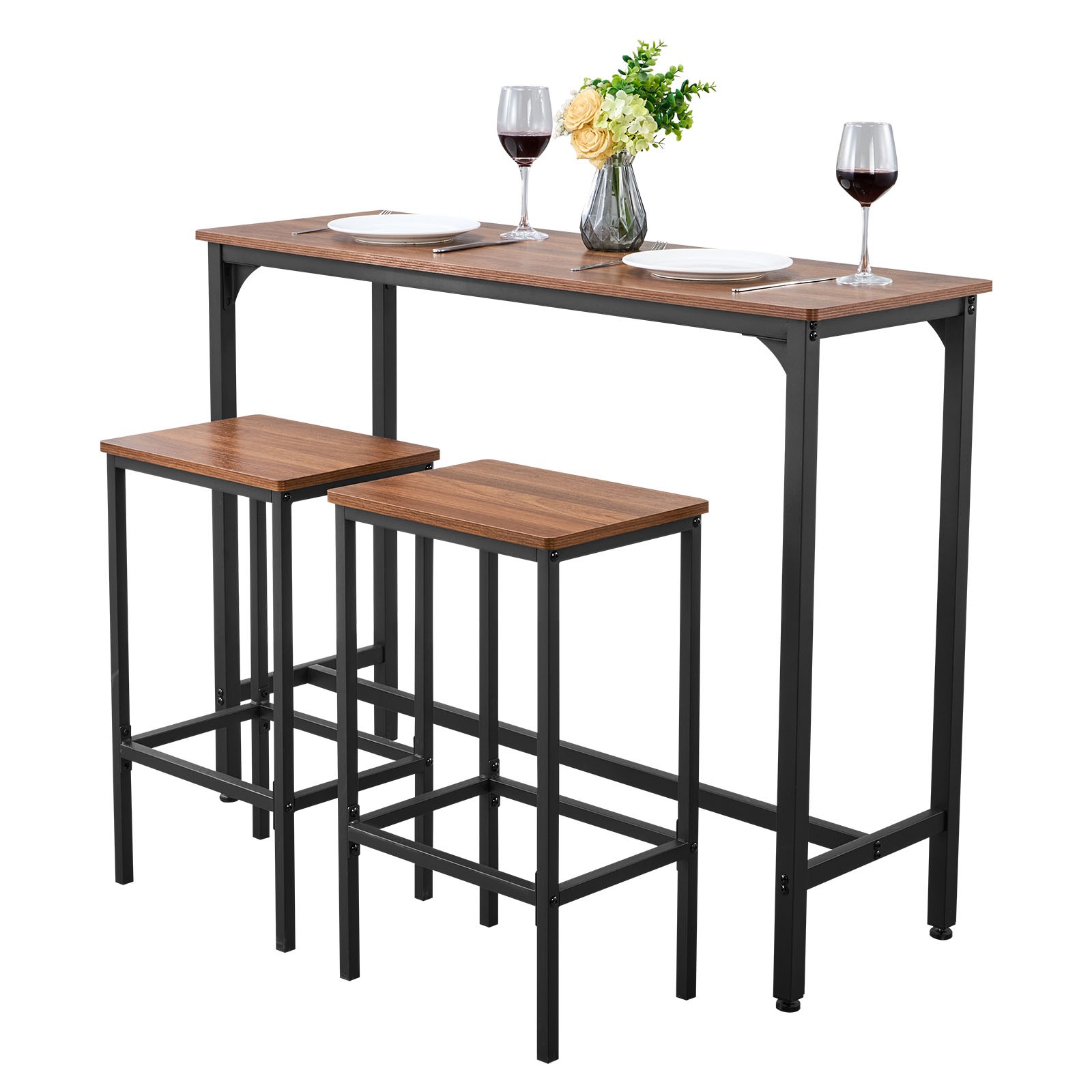 Uimoso 3-Piece Bar Table Set with Rounded Edge Design, 47-Inch